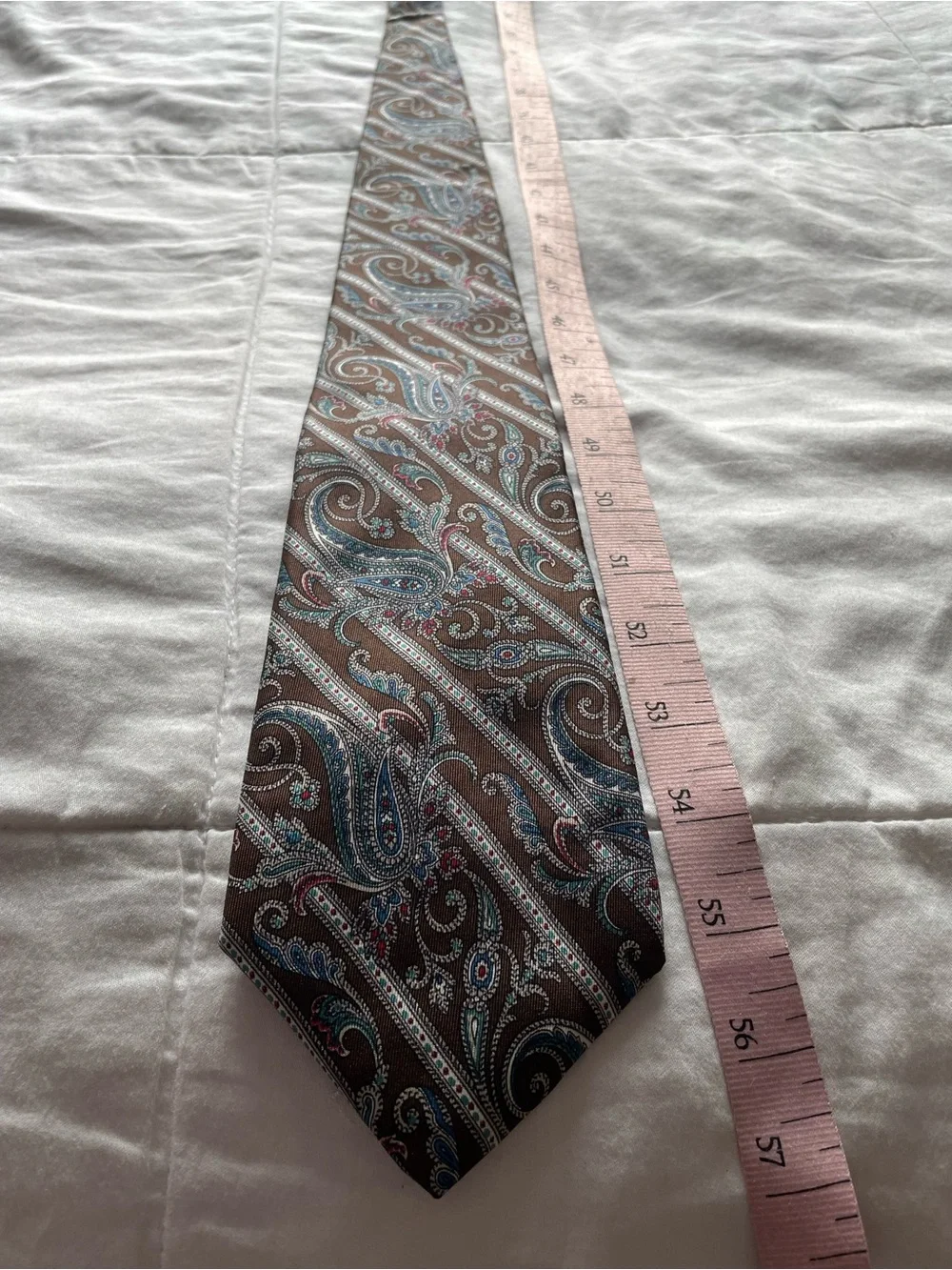 Vintage Dior Silk Brown Teal Paisley Tie Office Work Old Money Heritage Academia